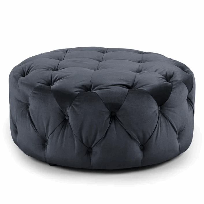 Gray round store tufted ottoman