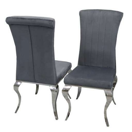 Louis Dark Grey Velvet Curved Leg Dining Chairs - Set Of 2 - The Furniture Mega Store 