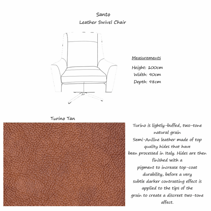 Santo Leather Accent Swivel Chair - Choice Of Leathers