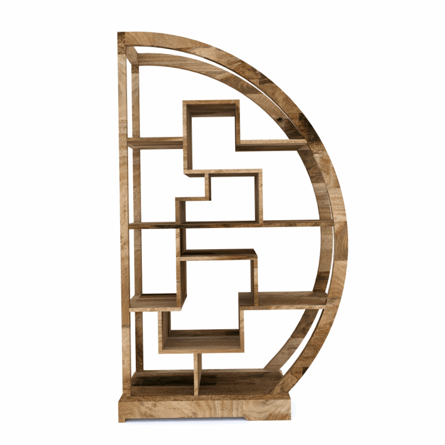 Cuban Mango Wood Semi Circle Display Shelving Unit - The Furniture Mega Store 