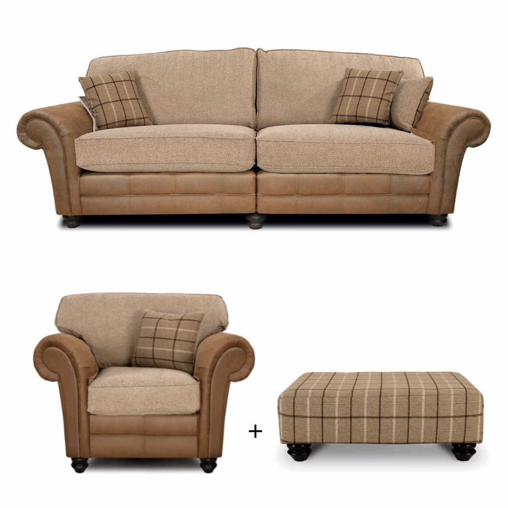 Darwin 4 Seater Sofa, Armchair & Designer Footstool Set - Classic Back - The Furniture Mega Store 