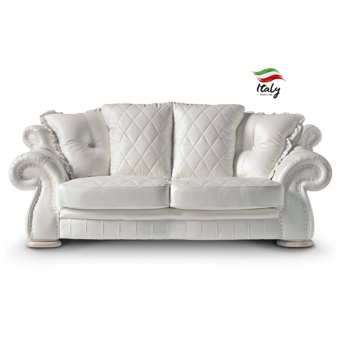 Pendragon Italian Leather Sofa Bed - Choice Of Leathers & Optional Swarovski Crystal Buttons. - The Furniture Mega Store 