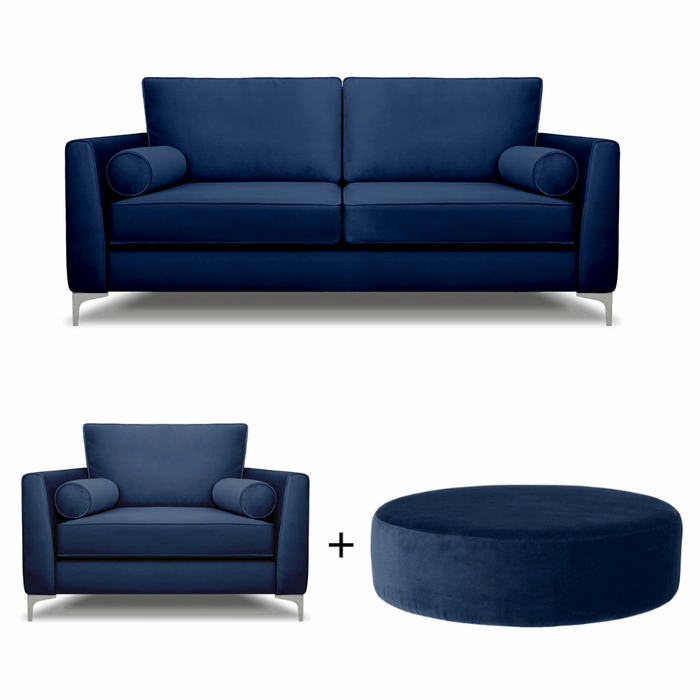 Alena 3 Seater Sofa + Love Chair + Round Footstool Set - Choice Of Colours - The Furniture Mega Store 