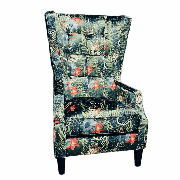 Sabour Jewel Fabric Throne Winged Accent Chair - Choice Of Legs - The Furniture Mega Store 