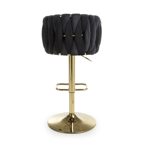 Bellaire Black Brushed Velvet & Gold Bar Stool - The Furniture Mega Store 