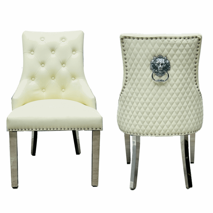 Majestic Cream Faux Leather Dining Chairs - Sold In Pairs - The Furniture Mega Store 