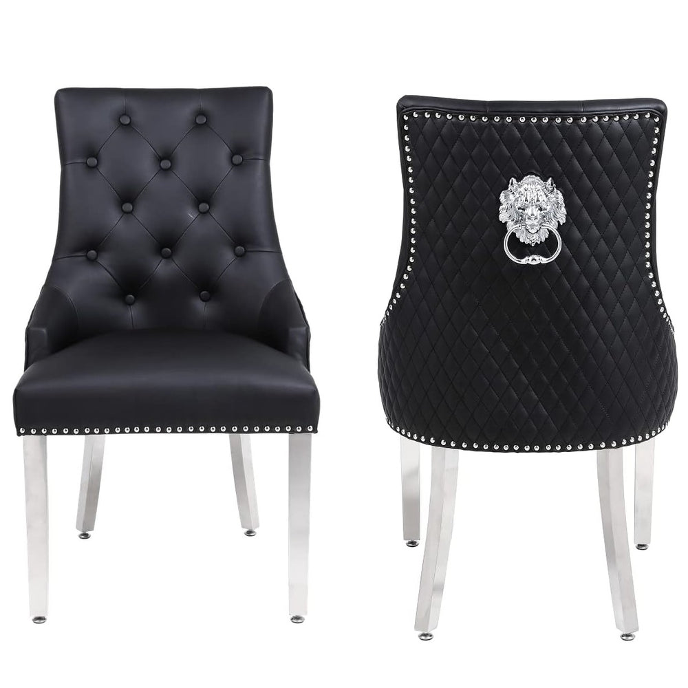 Majestic Midnight Black Faux Leather Dining Chairs - Sold In Pairs - The Furniture Mega Store 