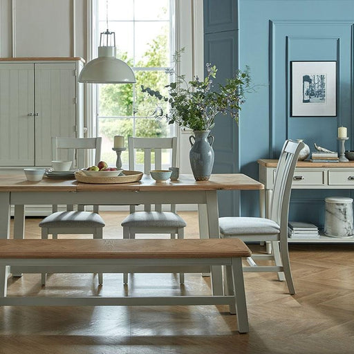 Sunbury Oak & Grey Painted 1.6 Extending Dining Table & 4 Chairs - The Furniture Mega Store 